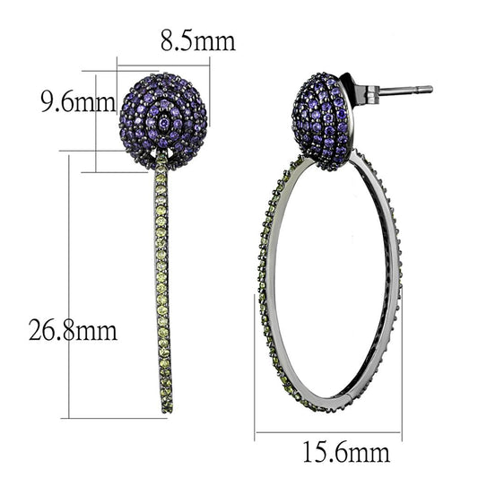 TS509 - Ruthenium 925 Sterling Silver Earrings with AAA Grade CZ  in Multi Color-1