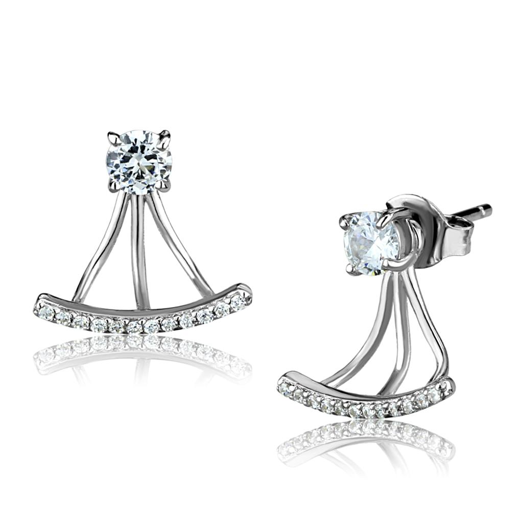 TS512 - Rhodium 925 Sterling Silver Earrings with AAA Grade CZ  in Clear-2