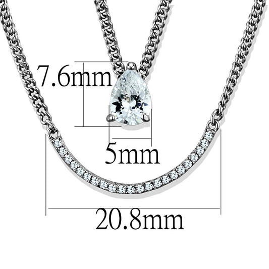 TS514 - Rhodium 925 Sterling Silver Necklace with AAA Grade CZ  in Clear-1