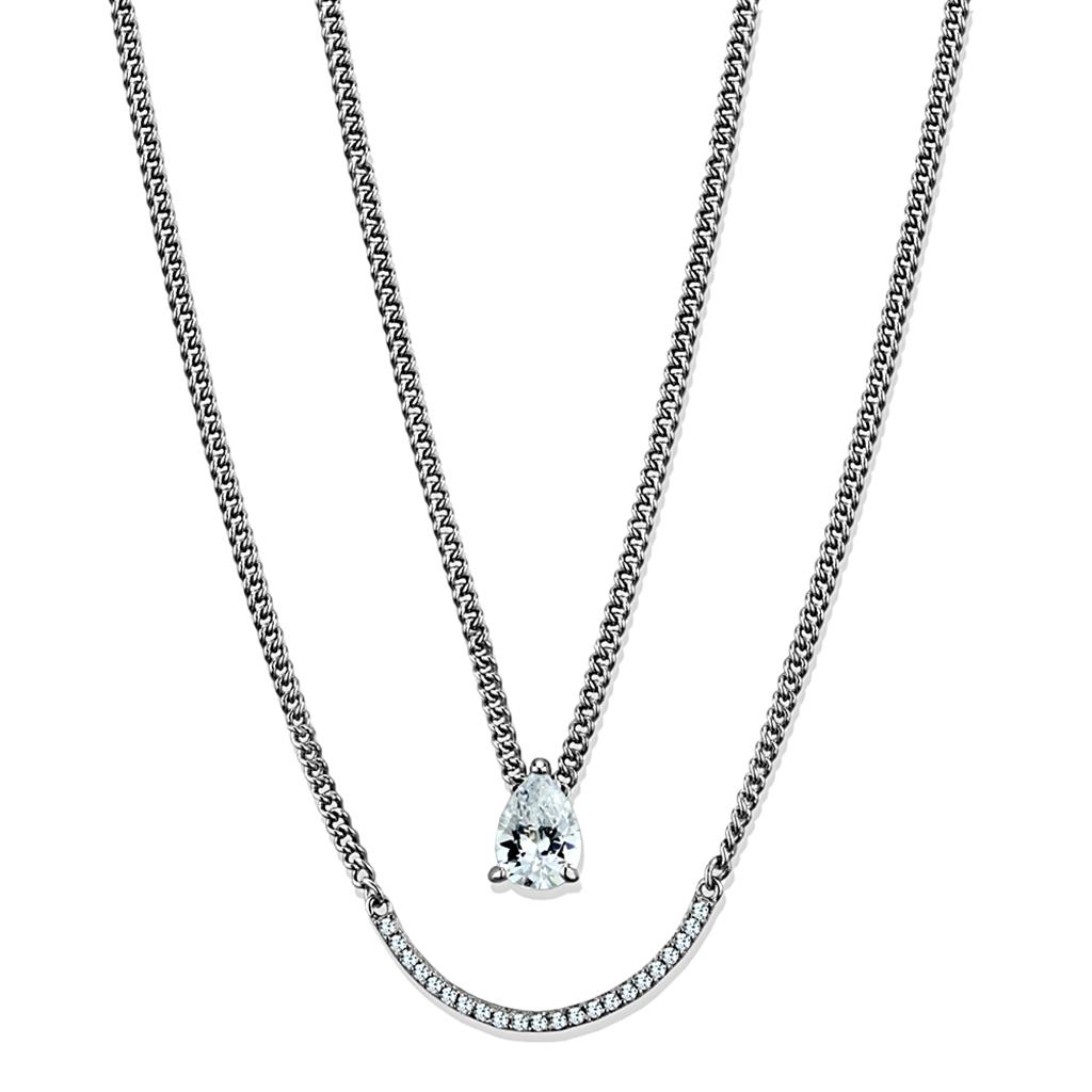 TS514 - Rhodium 925 Sterling Silver Necklace with AAA Grade CZ  in Clear-2