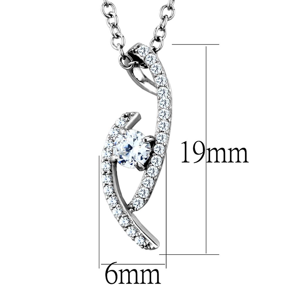 TS515 - Rhodium 925 Sterling Silver Necklace with AAA Grade CZ  in Clear-1