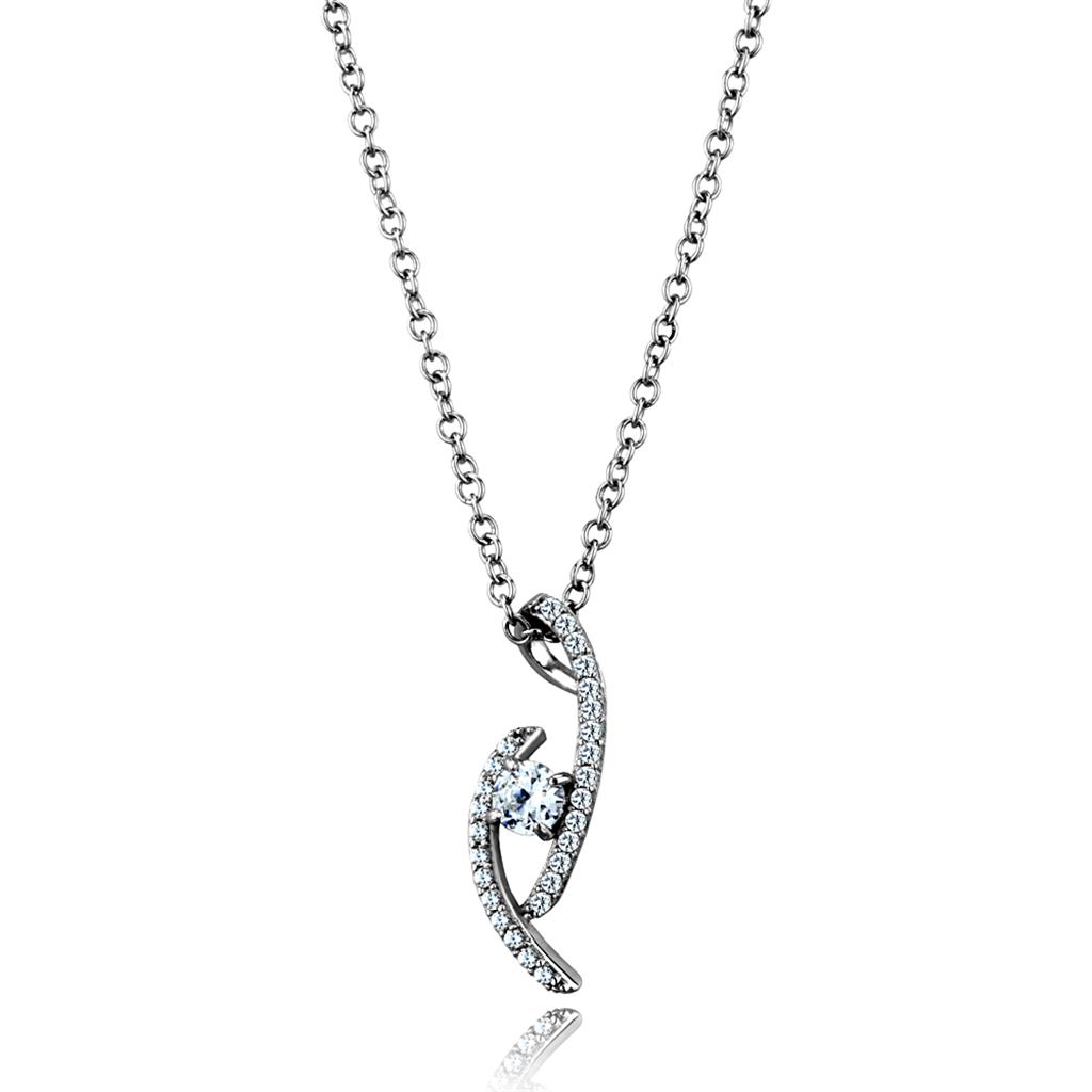 TS515 - Rhodium 925 Sterling Silver Necklace with AAA Grade CZ  in Clear-2