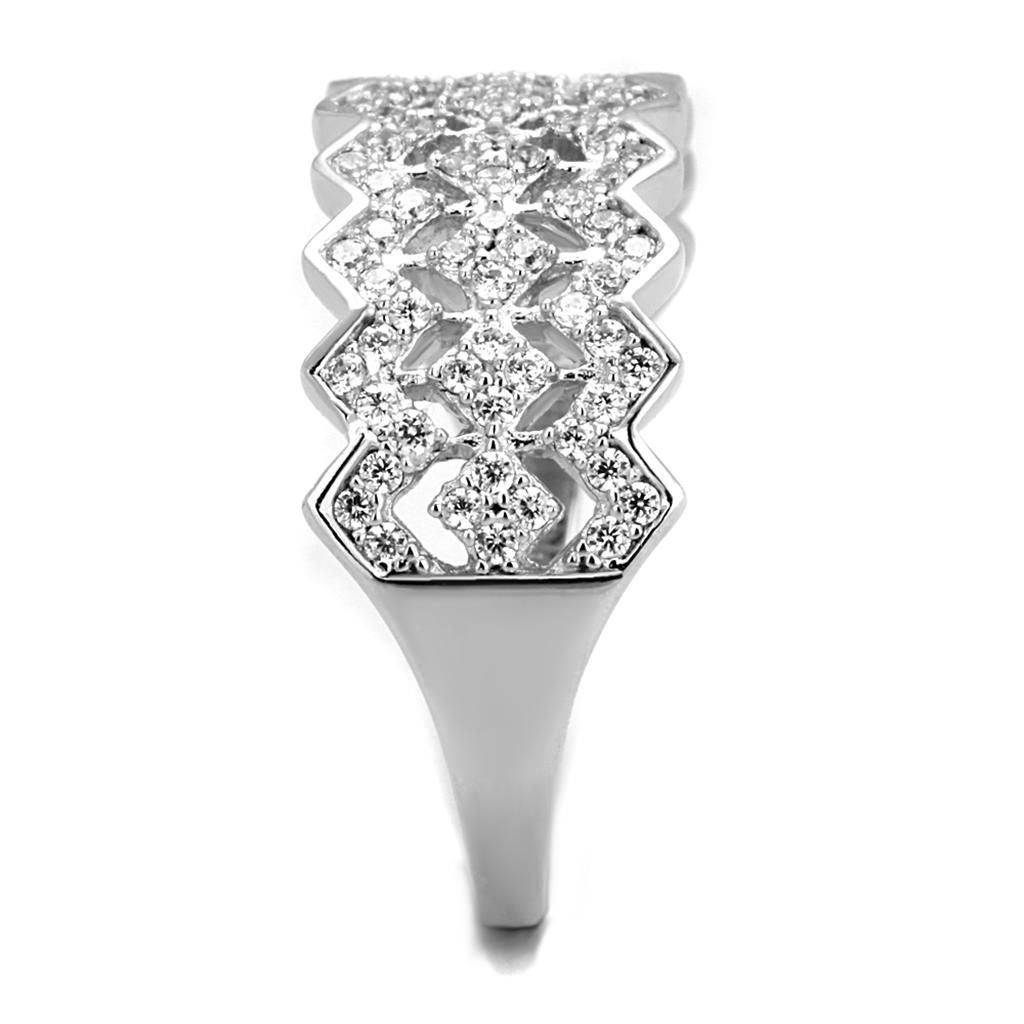 TS517 - Rhodium 925 Sterling Silver Ring with AAA Grade CZ  in Clear-3