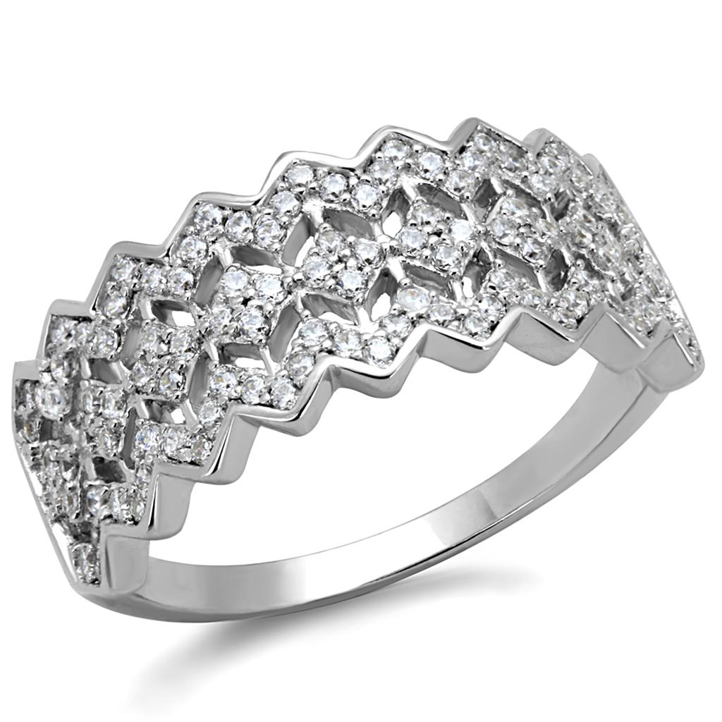 TS517 - Rhodium 925 Sterling Silver Ring with AAA Grade CZ  in Clear-4
