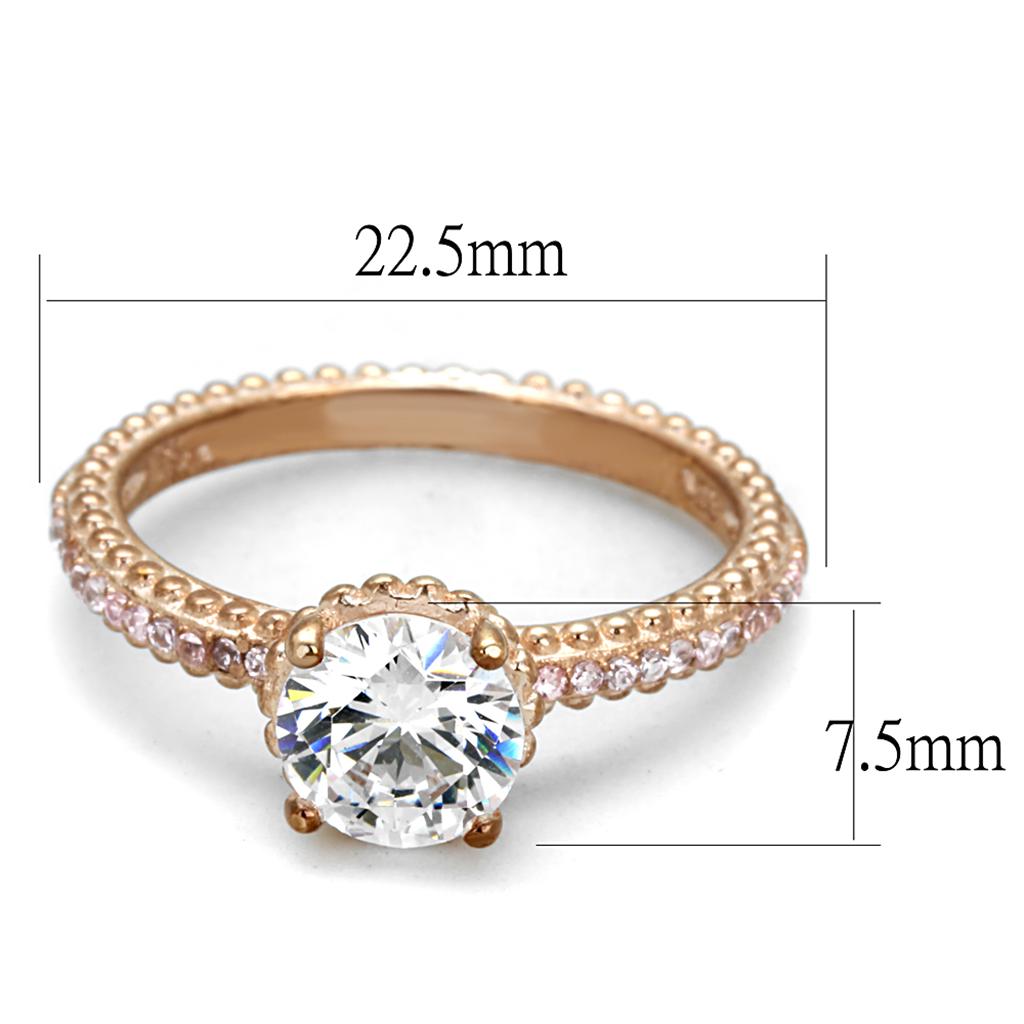 TS518 - Rose Gold 925 Sterling Silver Ring with AAA Grade CZ  in Clear-1