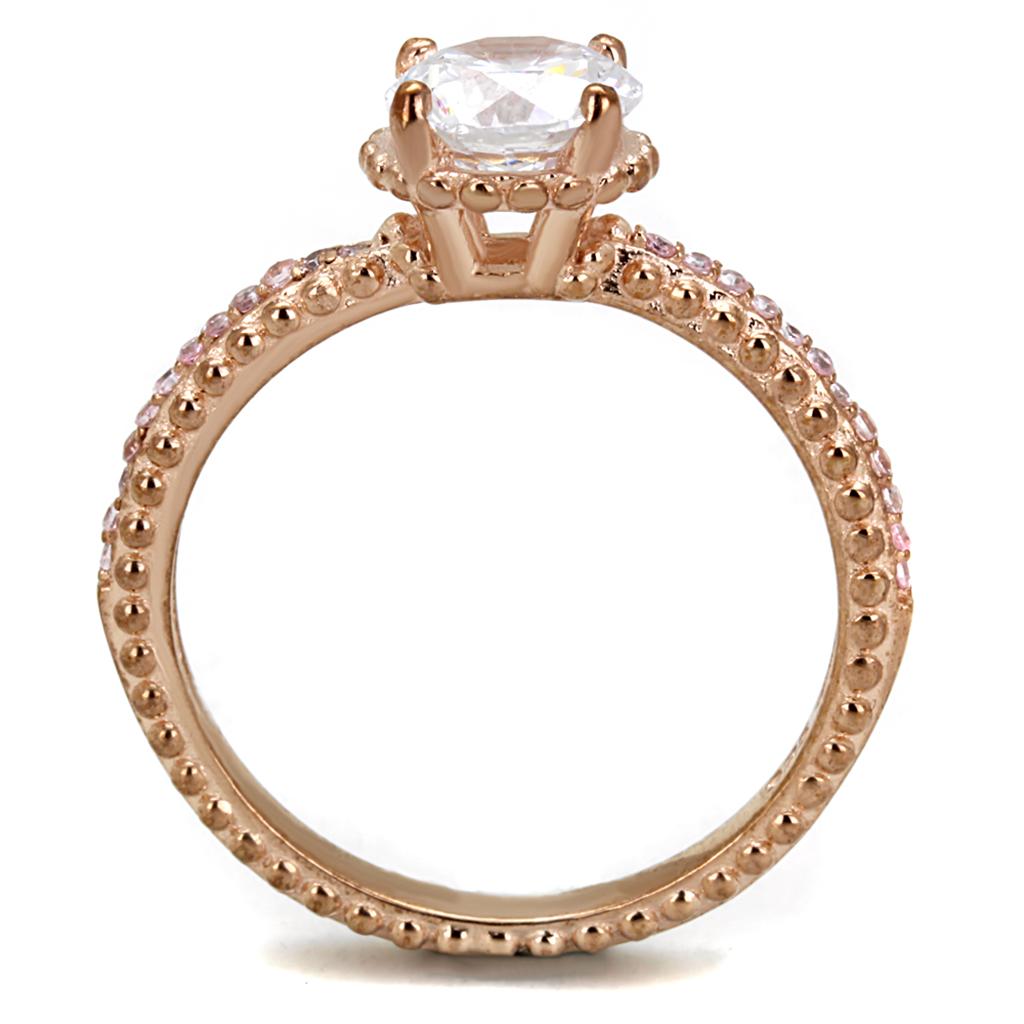 TS518 - Rose Gold 925 Sterling Silver Ring with AAA Grade CZ  in Clear-2