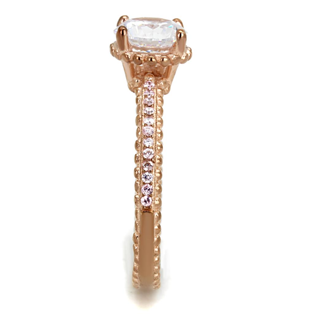 TS518 - Rose Gold 925 Sterling Silver Ring with AAA Grade CZ  in Clear-3