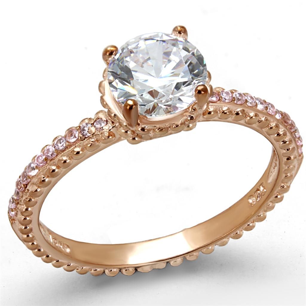 TS518 - Rose Gold 925 Sterling Silver Ring with AAA Grade CZ  in Clear-4