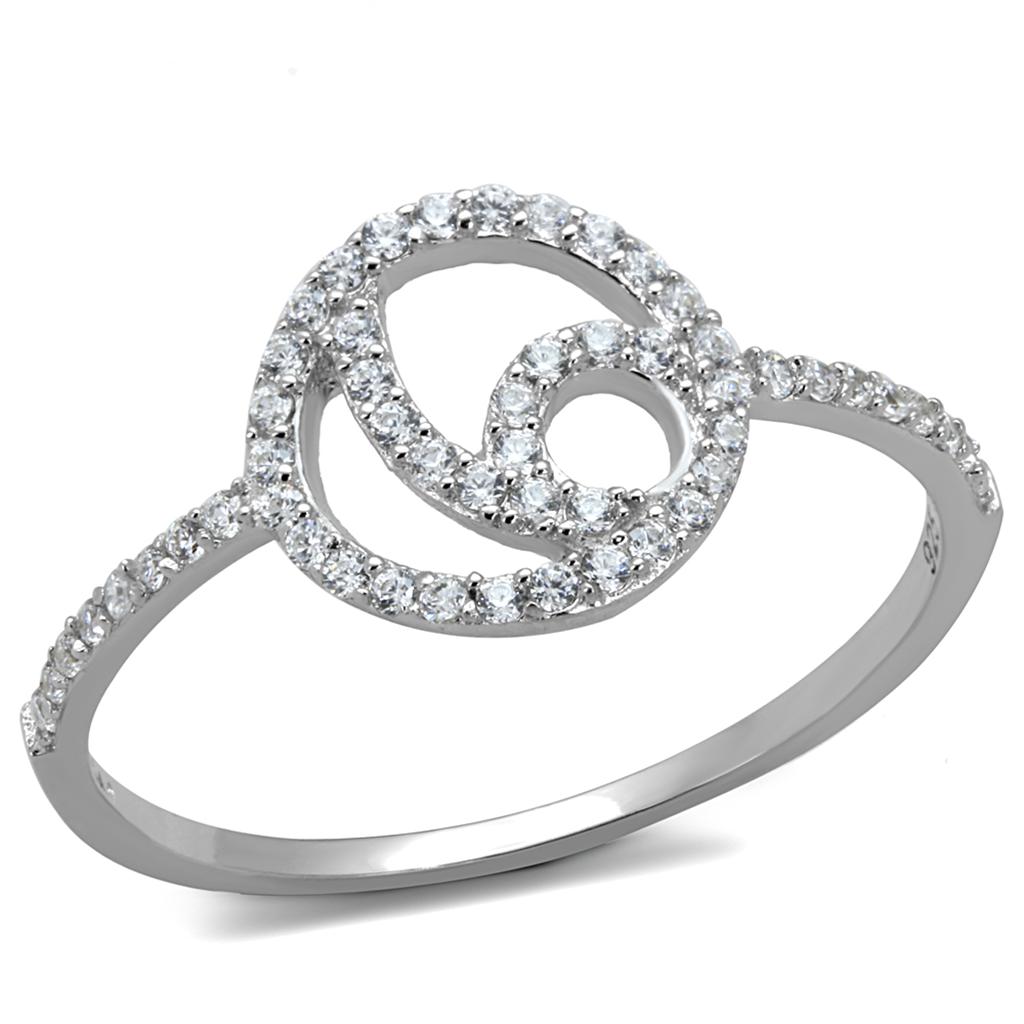 TS519 - Rhodium 925 Sterling Silver Ring with AAA Grade CZ  in Clear-4