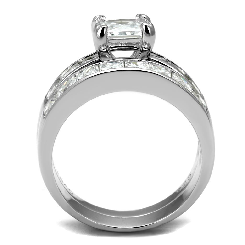 TS520 - Rhodium 925 Sterling Silver Ring with AAA Grade CZ  in Clear-2
