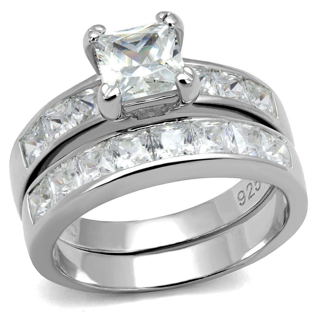 TS520 - Rhodium 925 Sterling Silver Ring with AAA Grade CZ  in Clear-4