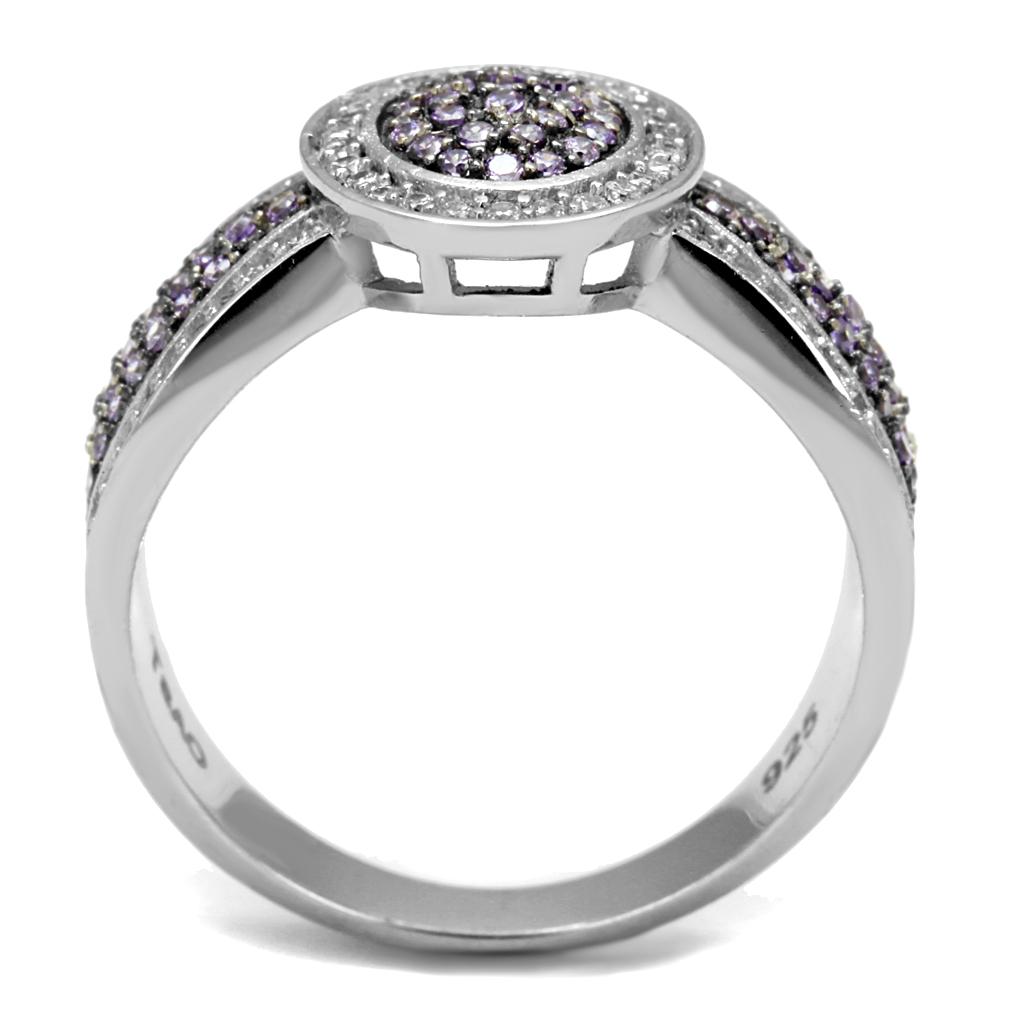 TS523 - Rhodium + Ruthenium 925 Sterling Silver Ring with AAA Grade CZ  in Amethyst-2