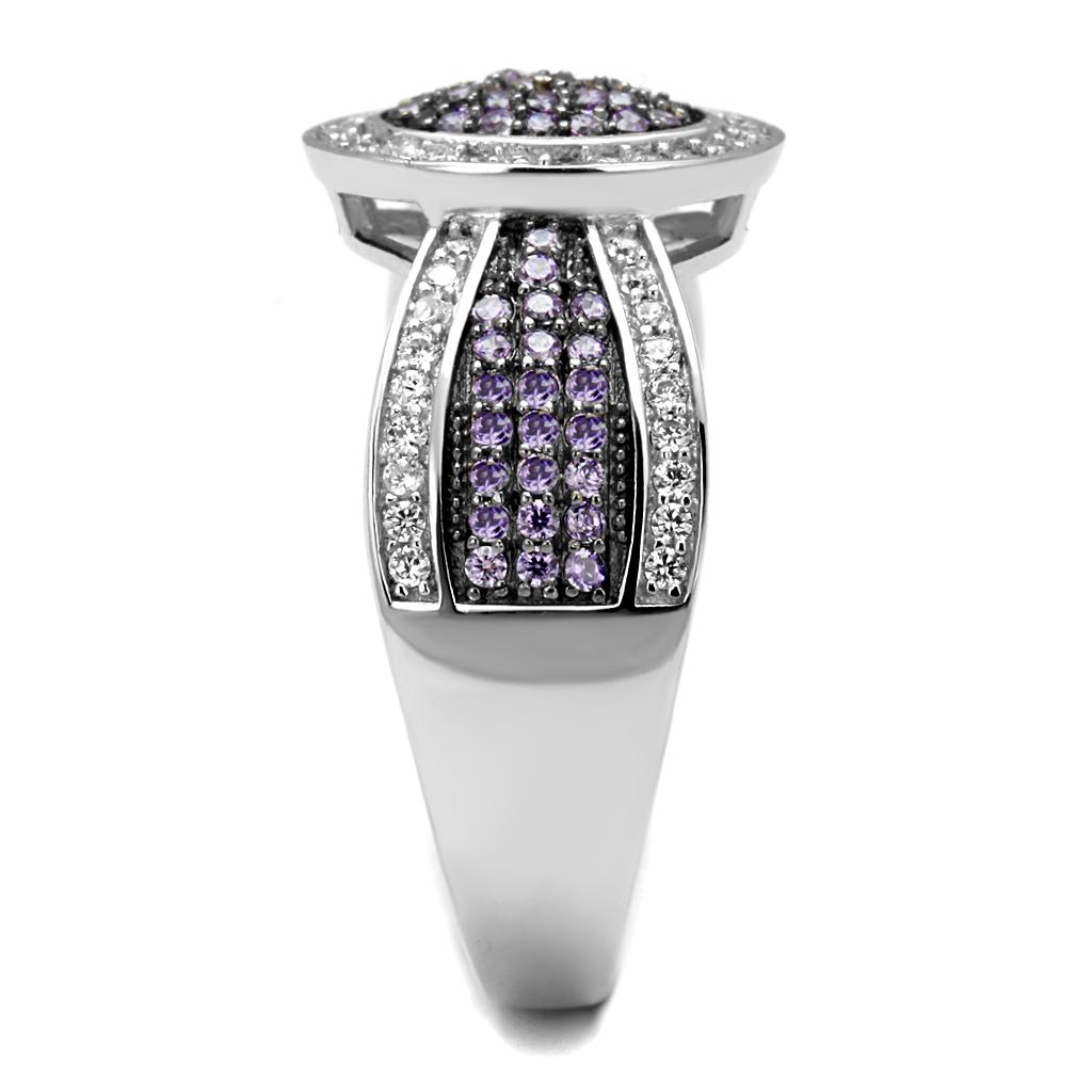 TS523 - Rhodium + Ruthenium 925 Sterling Silver Ring with AAA Grade CZ  in Amethyst-3