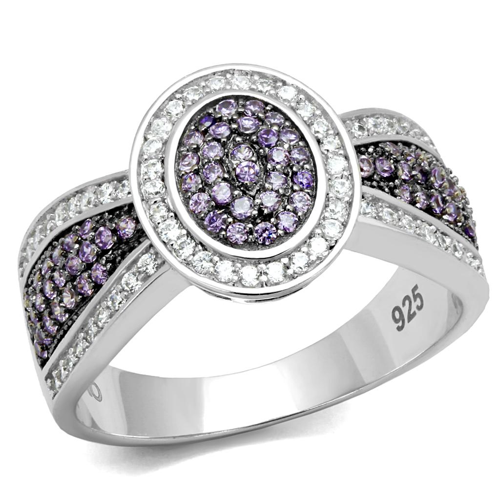 TS523 - Rhodium + Ruthenium 925 Sterling Silver Ring with AAA Grade CZ  in Amethyst-4