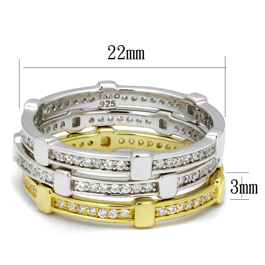 TS527 - Gold+Rhodium 925 Sterling Silver Ring with AAA Grade CZ  in Clear-1