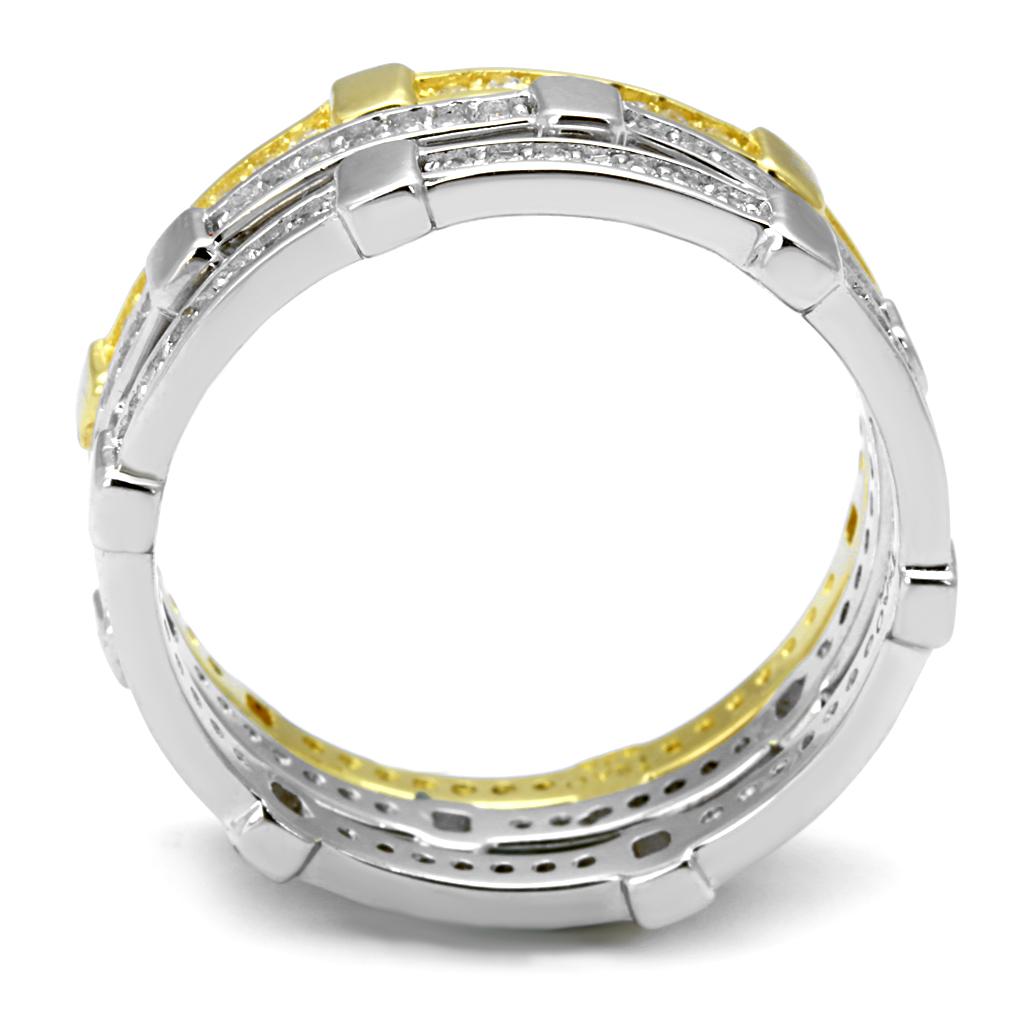 TS527 - Gold+Rhodium 925 Sterling Silver Ring with AAA Grade CZ  in Clear-2