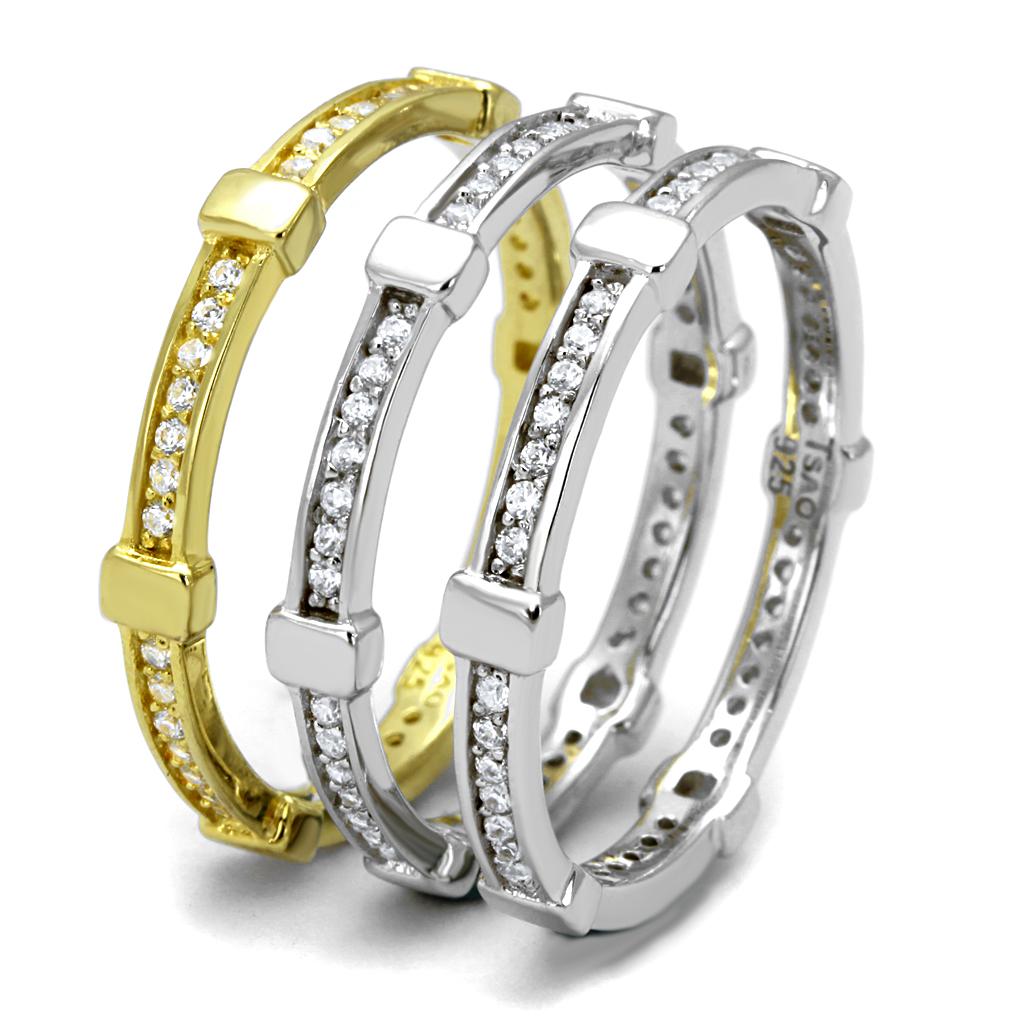 TS527 - Gold+Rhodium 925 Sterling Silver Ring with AAA Grade CZ  in Clear-3