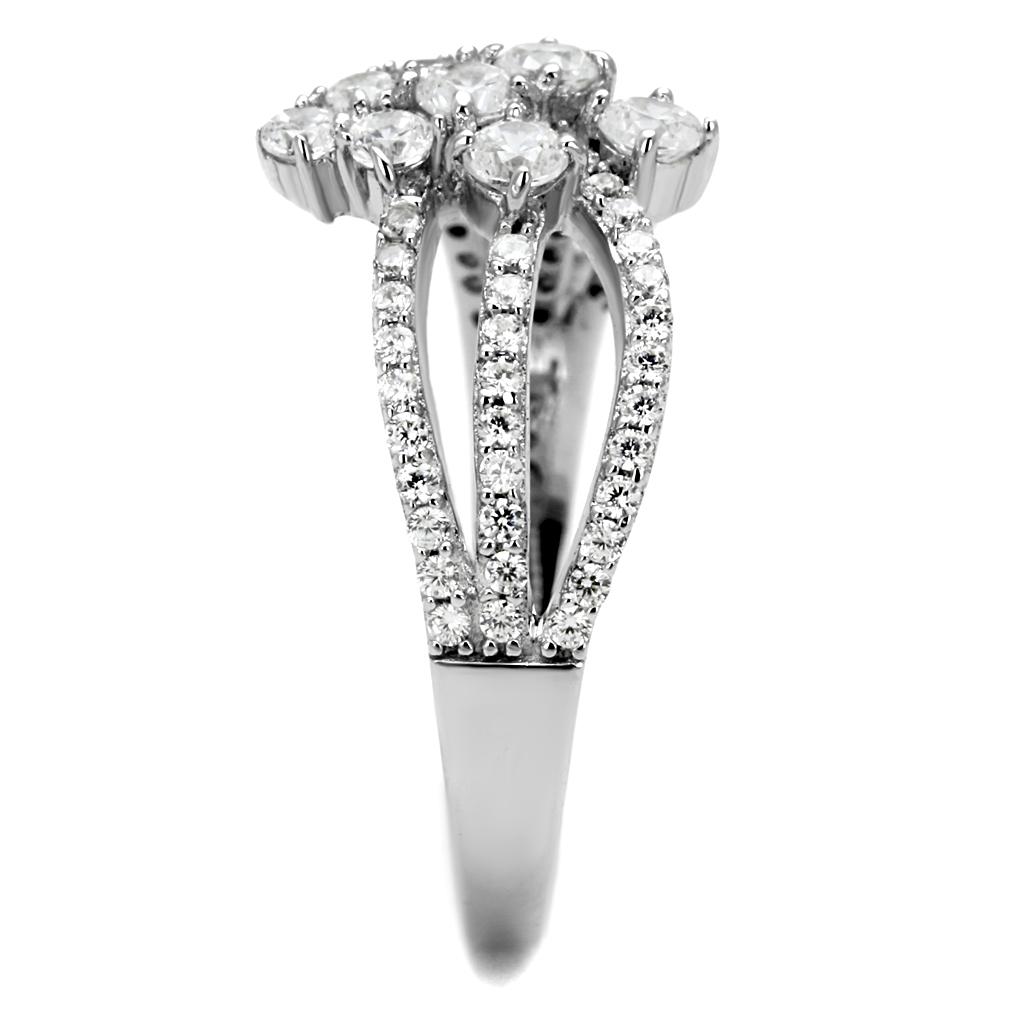 TS528 - Rhodium 925 Sterling Silver Ring with AAA Grade CZ  in Clear-3