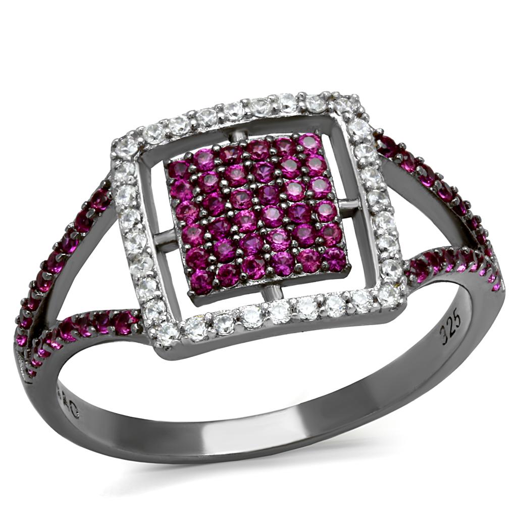 TS533 - Rhodium + Ruthenium 925 Sterling Silver Ring with AAA Grade CZ  in Ruby-4
