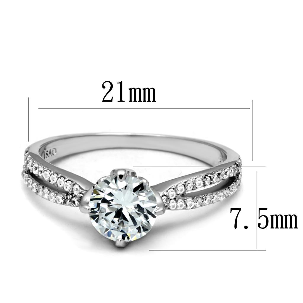 TS537 - Rhodium 925 Sterling Silver Ring with AAA Grade CZ  in Clear-1