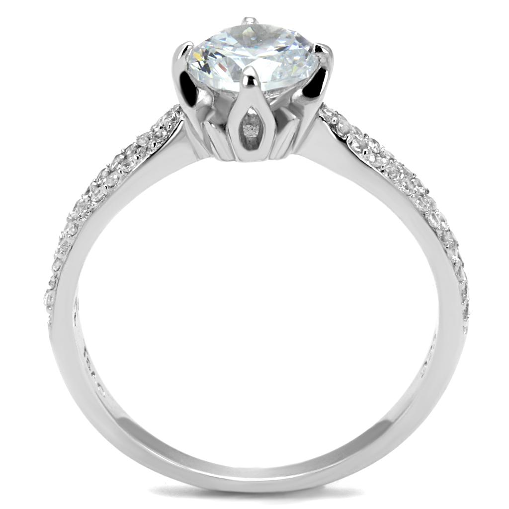 TS537 - Rhodium 925 Sterling Silver Ring with AAA Grade CZ  in Clear-2