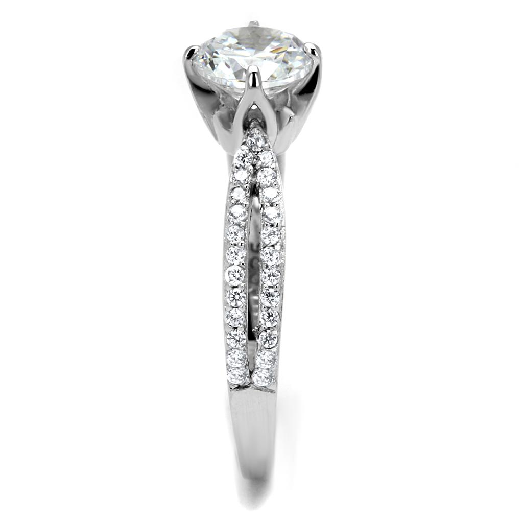 TS537 - Rhodium 925 Sterling Silver Ring with AAA Grade CZ  in Clear-3