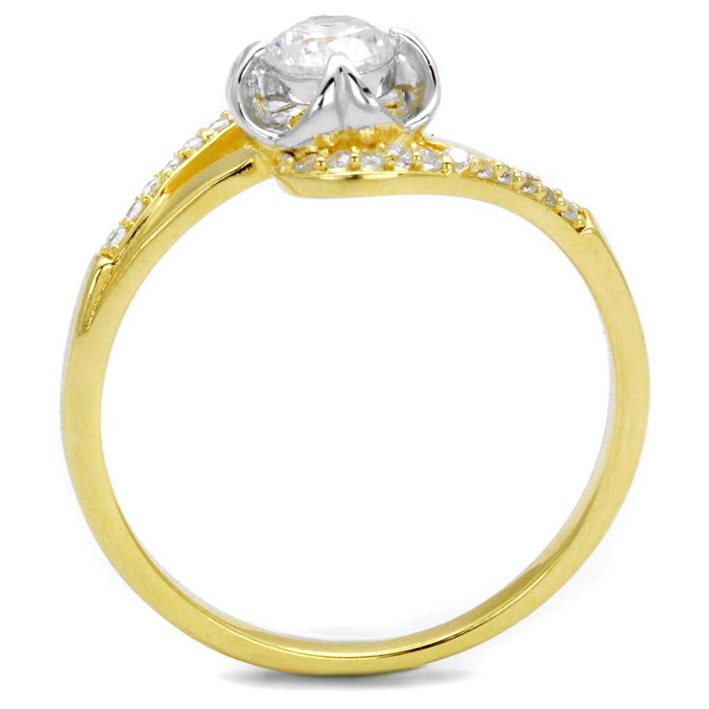 TS542 - Gold+Rhodium 925 Sterling Silver Ring with AAA Grade CZ  in Clear-2