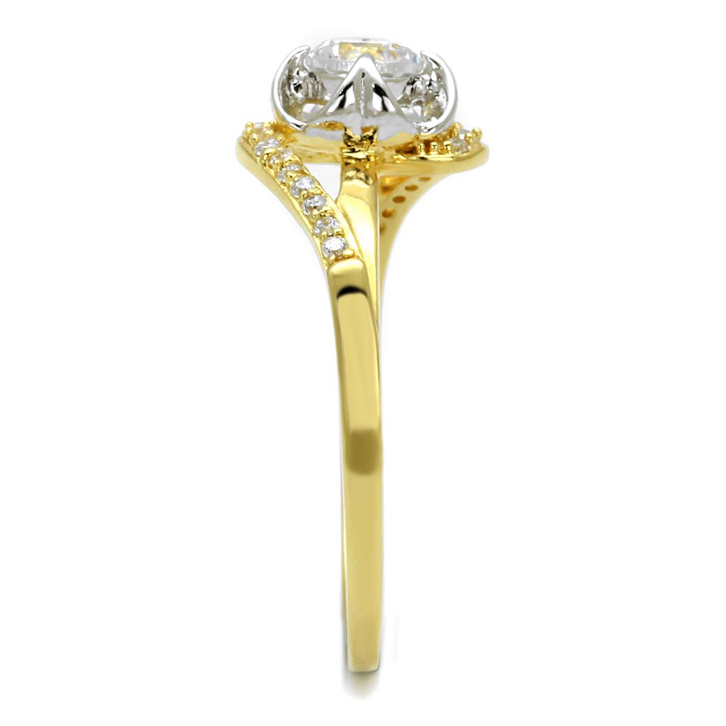 TS542 - Gold+Rhodium 925 Sterling Silver Ring with AAA Grade CZ  in Clear-3