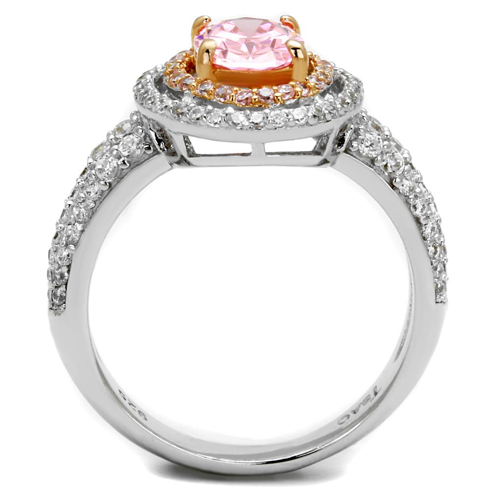 TS543 - Rose Gold + Rhodium 925 Sterling Silver Ring with AAA Grade CZ  in Rose-2