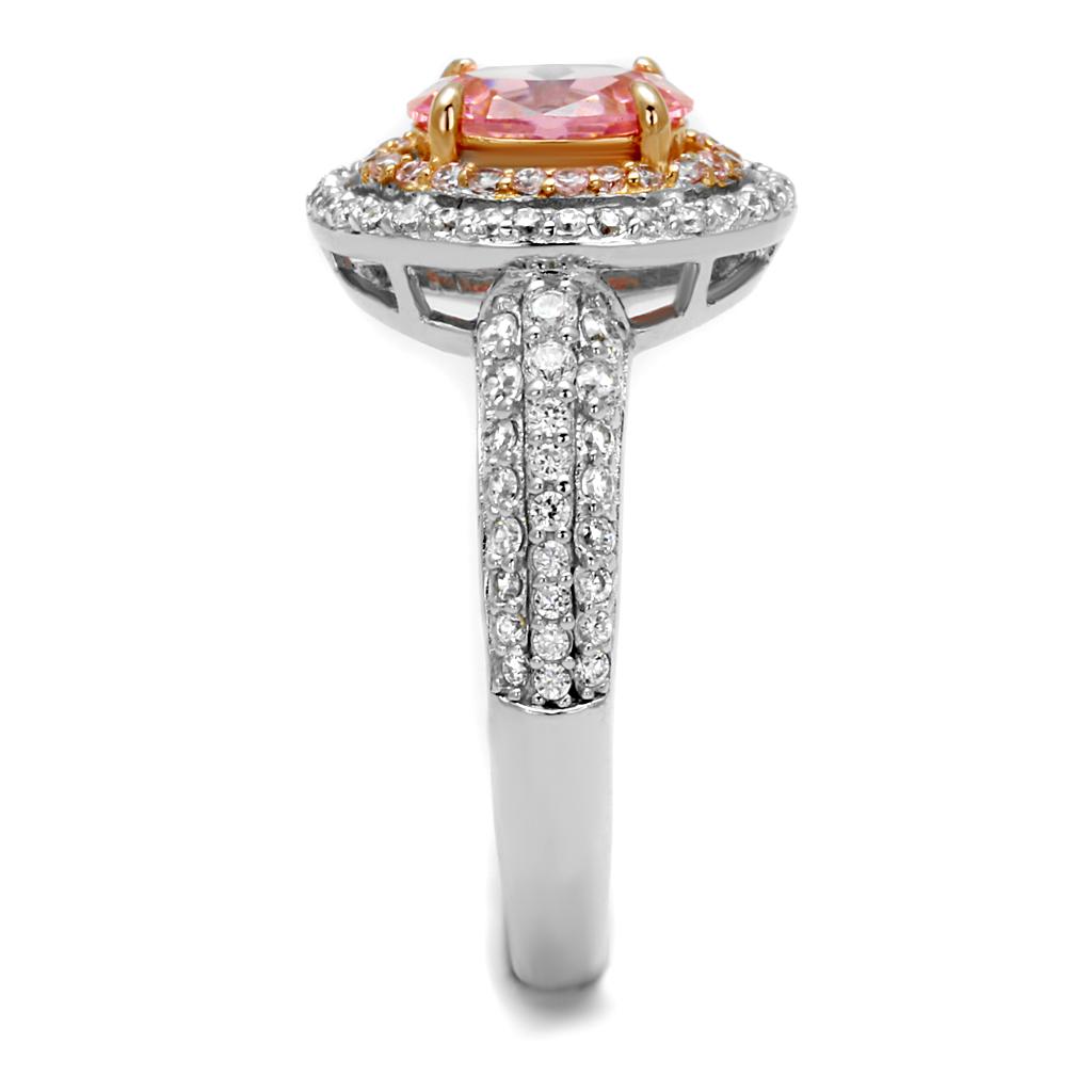 TS543 - Rose Gold + Rhodium 925 Sterling Silver Ring with AAA Grade CZ  in Rose-3