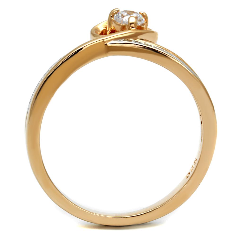 TS544 - Rose Gold + Rhodium 925 Sterling Silver Ring with AAA Grade CZ  in Clear-2