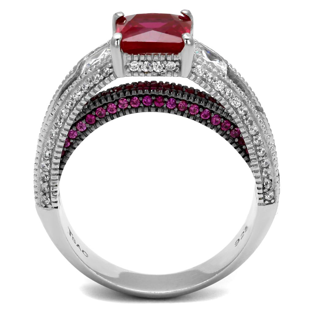 TS545 - Rhodium + Ruthenium 925 Sterling Silver Ring with AAA Grade CZ  in Ruby-2