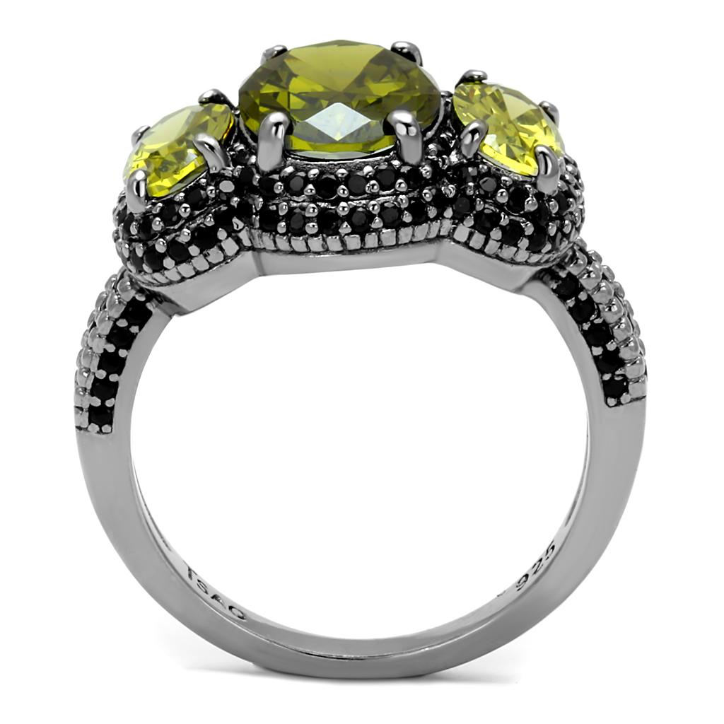 TS547 - Ruthenium 925 Sterling Silver Ring with AAA Grade CZ  in Olivine color-2