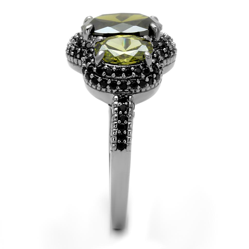 TS547 - Ruthenium 925 Sterling Silver Ring with AAA Grade CZ  in Olivine color-3
