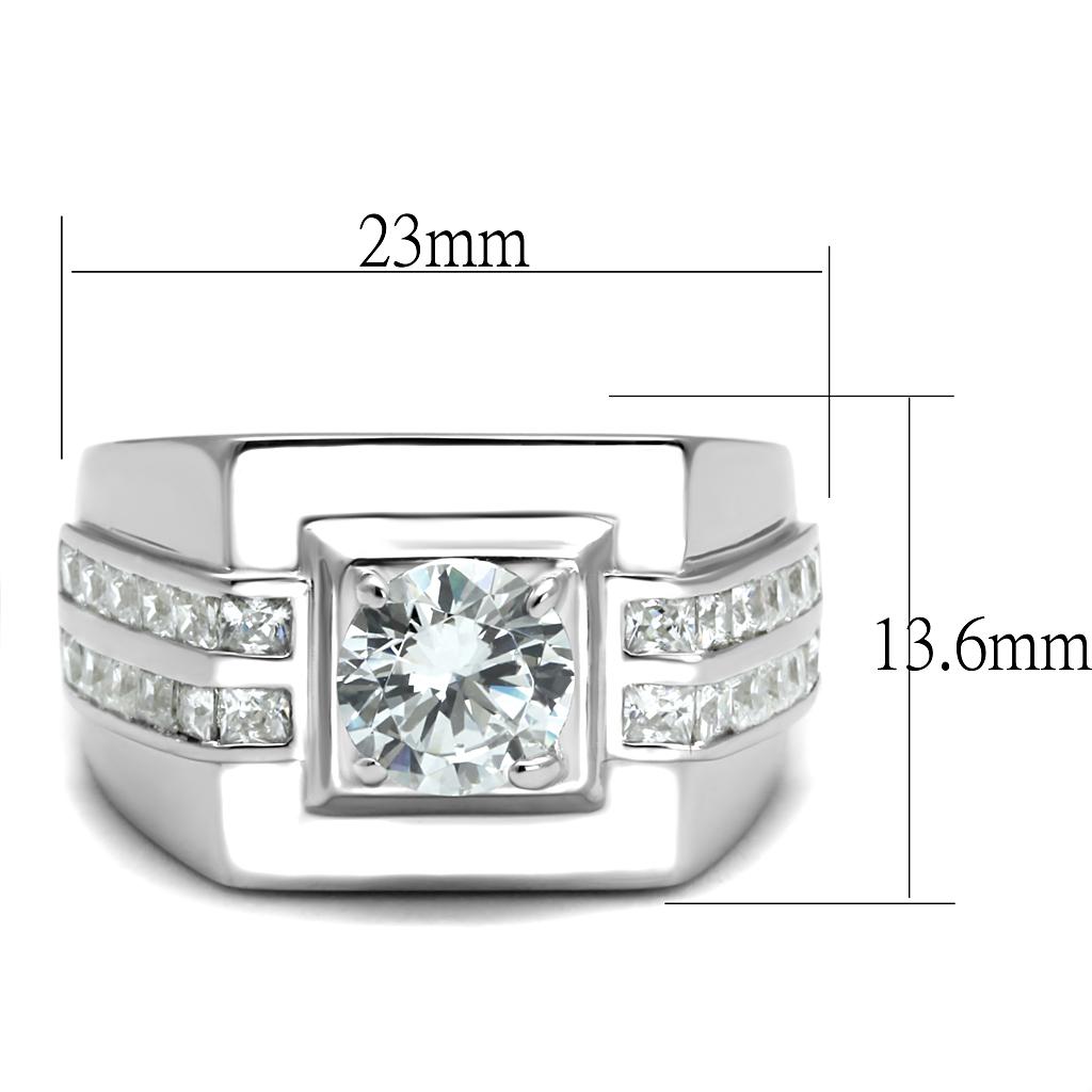 TS553 - Rhodium 925 Sterling Silver Ring with AAA Grade CZ  in Clear-1