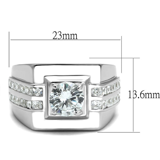 TS553 - Rhodium 925 Sterling Silver Ring with AAA Grade CZ  in Clear-1