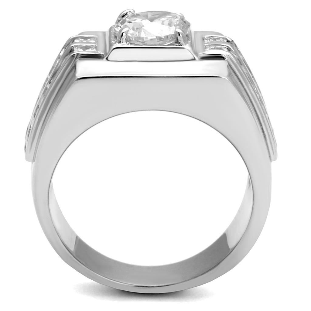 TS553 - Rhodium 925 Sterling Silver Ring with AAA Grade CZ  in Clear-2