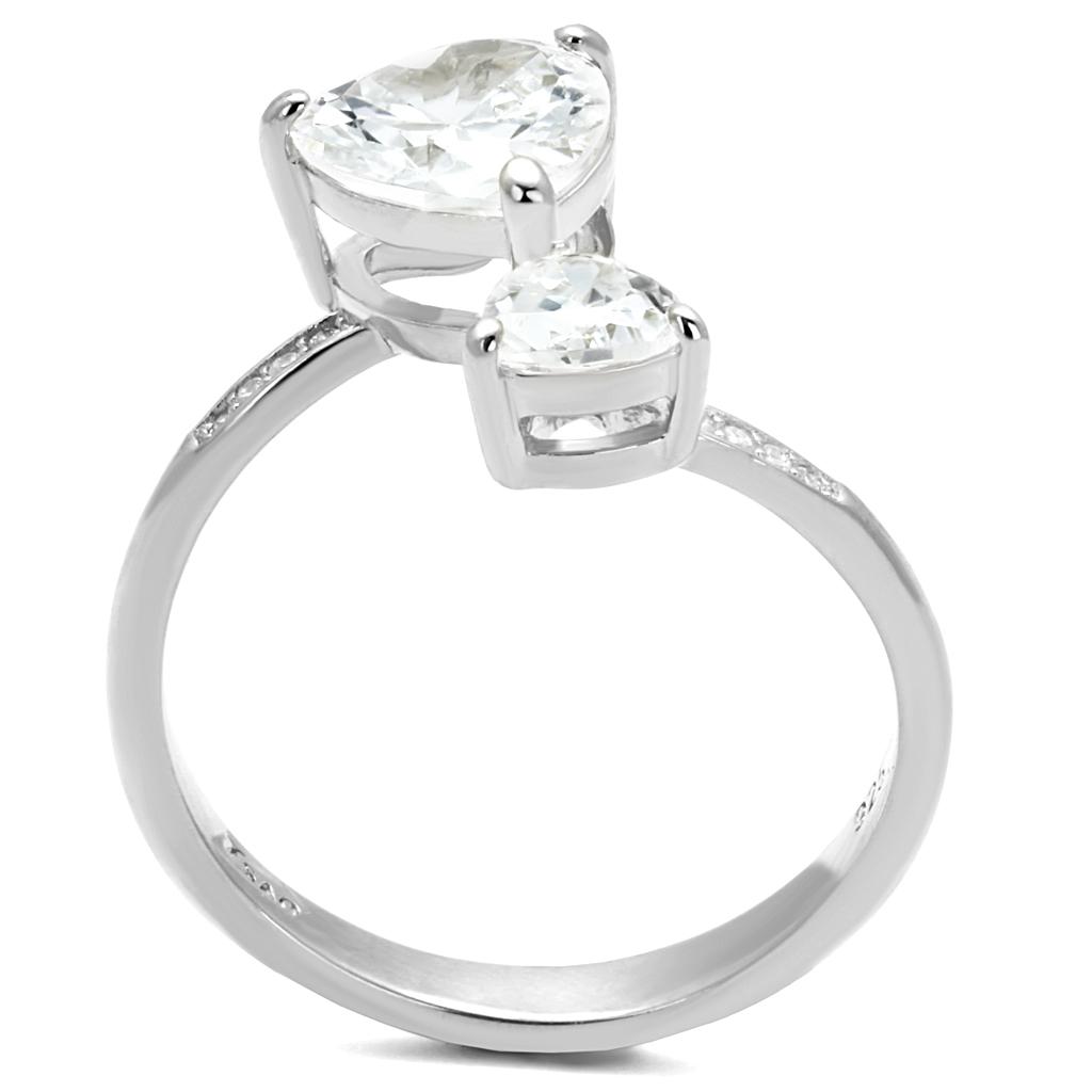 TS556 - Rhodium 925 Sterling Silver Ring with AAA Grade CZ  in Clear-2