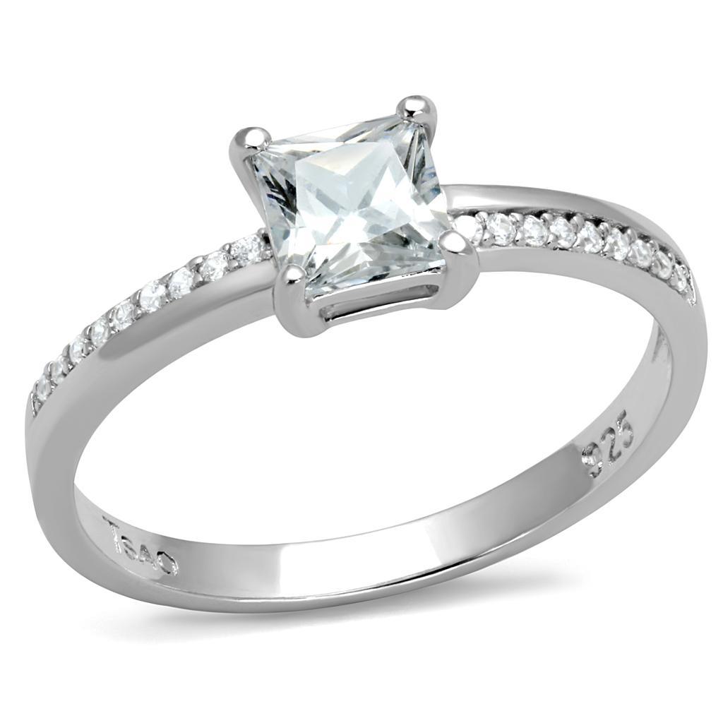 TS558 - Rhodium 925 Sterling Silver Ring with AAA Grade CZ  in Clear-4
