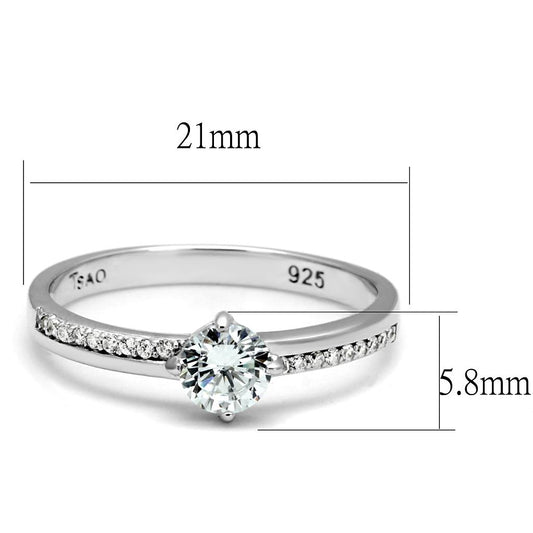 TS560 - Rhodium 925 Sterling Silver Ring with AAA Grade CZ  in Clear-1