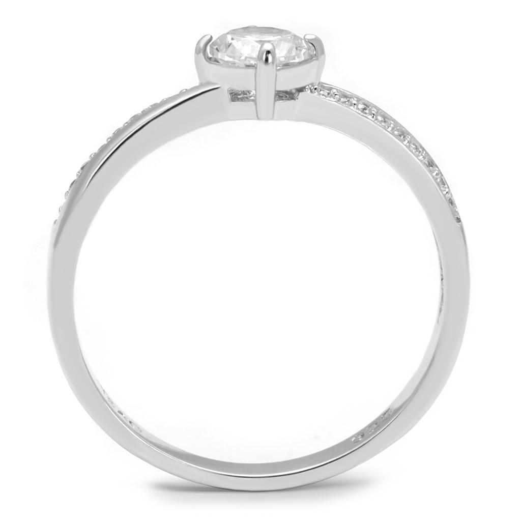 TS560 - Rhodium 925 Sterling Silver Ring with AAA Grade CZ  in Clear-2