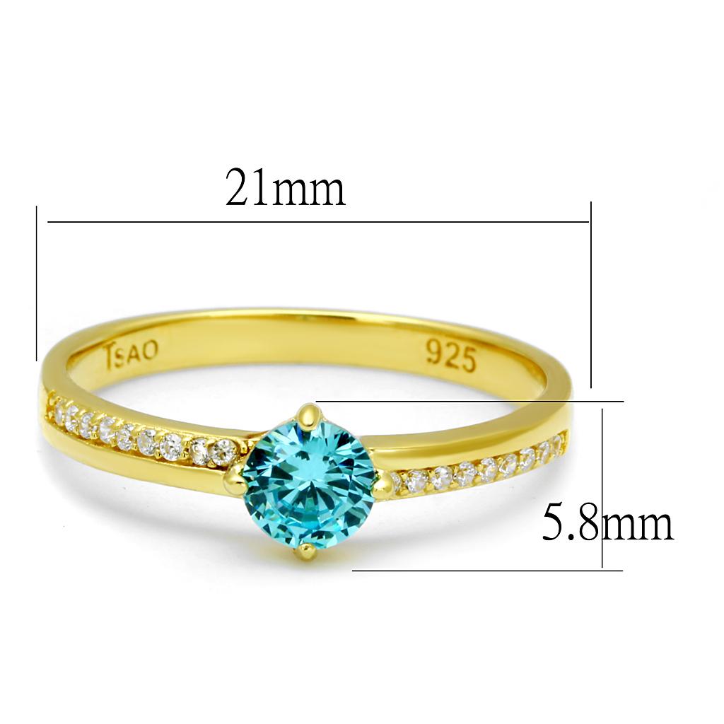TS561 - Gold 925 Sterling Silver Ring with AAA Grade CZ  in Sea Blue-1