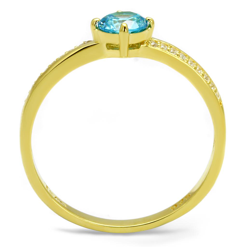 TS561 - Gold 925 Sterling Silver Ring with AAA Grade CZ  in Sea Blue-2