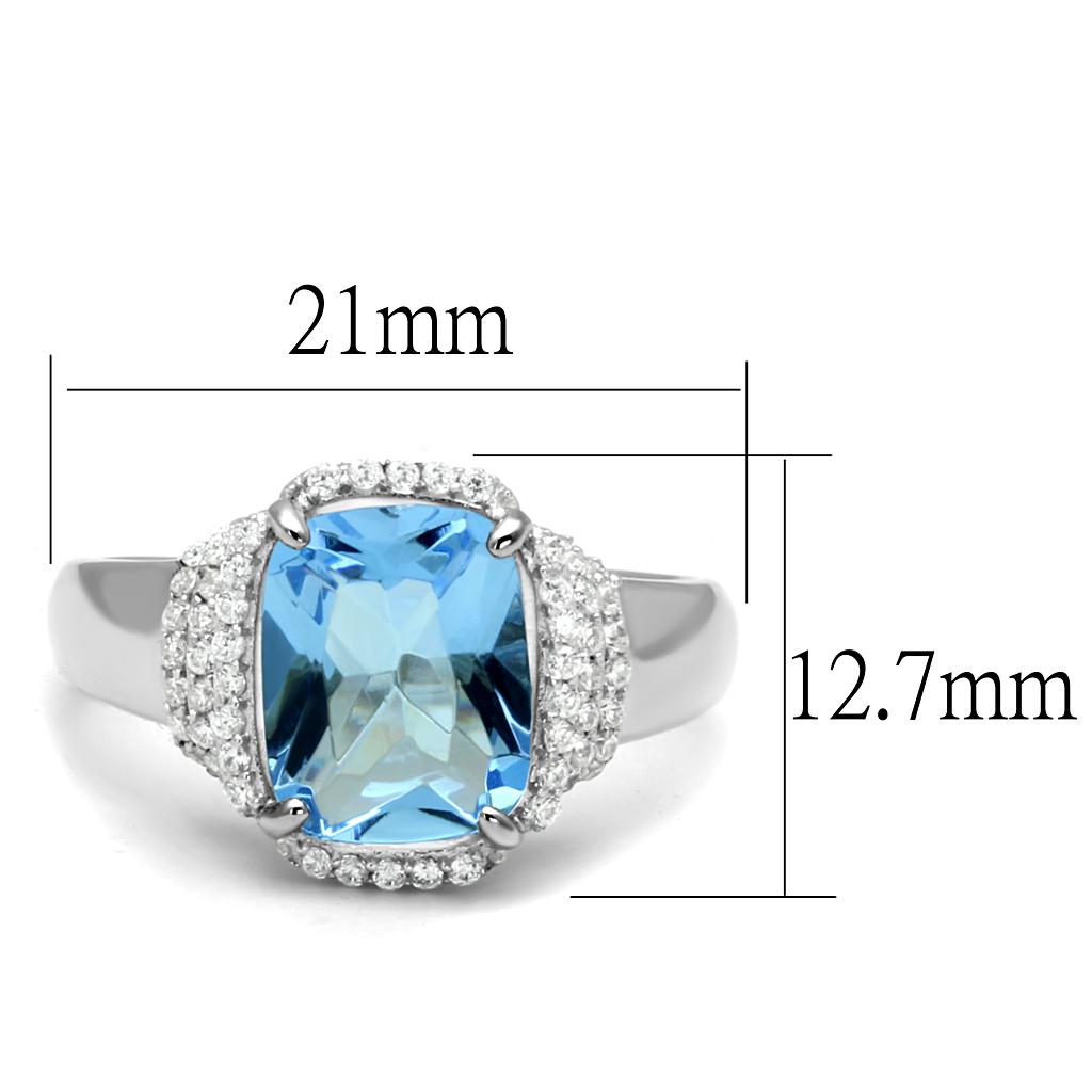 TS562 - Rhodium 925 Sterling Silver Ring with Synthetic Synthetic Glass in Light Sapphire-1