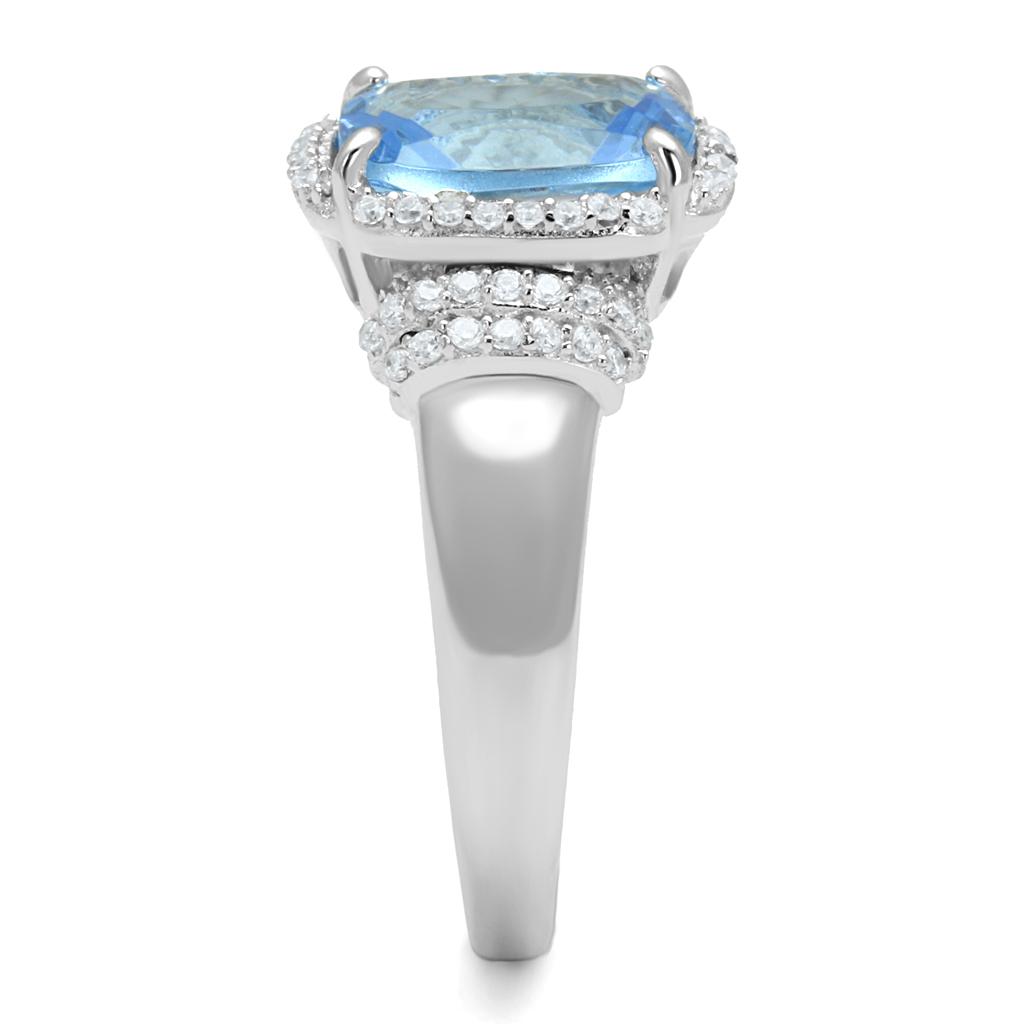 TS562 - Rhodium 925 Sterling Silver Ring with Synthetic Synthetic Glass in Light Sapphire-3