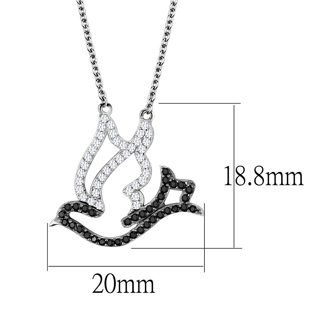 TS563 - Rhodium + Ruthenium 925 Sterling Silver Chain Pendant with AAA Grade CZ  in Clear-1
