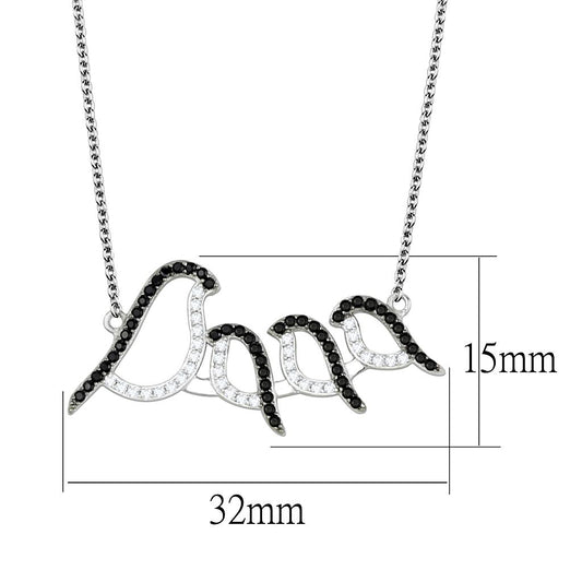 TS564 - Rhodium + Ruthenium 925 Sterling Silver Chain Pendant with AAA Grade CZ  in Clear-1