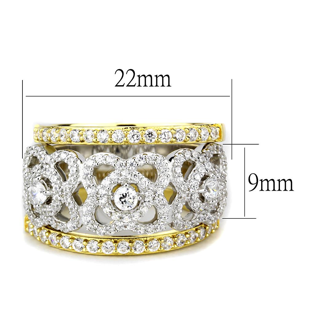 TS569 - Gold+Rhodium 925 Sterling Silver Ring with AAA Grade CZ  in Clear-1