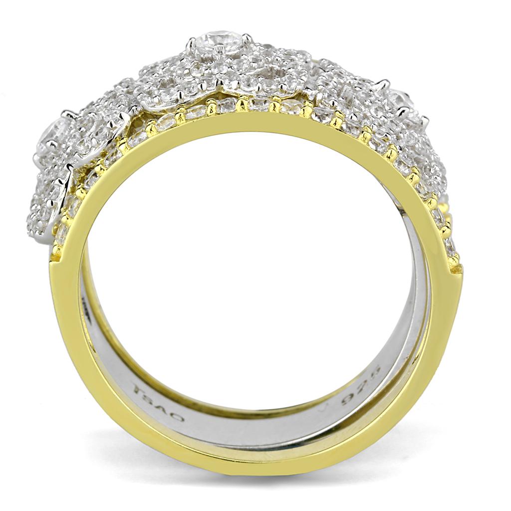 TS569 - Gold+Rhodium 925 Sterling Silver Ring with AAA Grade CZ  in Clear-2
