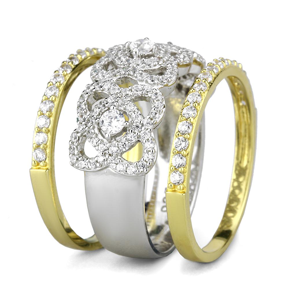 TS569 - Gold+Rhodium 925 Sterling Silver Ring with AAA Grade CZ  in Clear-3